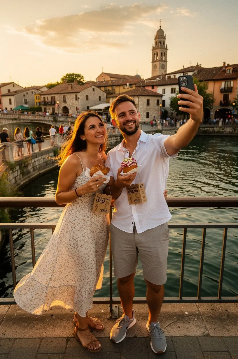 Семья с детьми изучает исторические достопримечательности в формате увлекательной пешеходной игры.