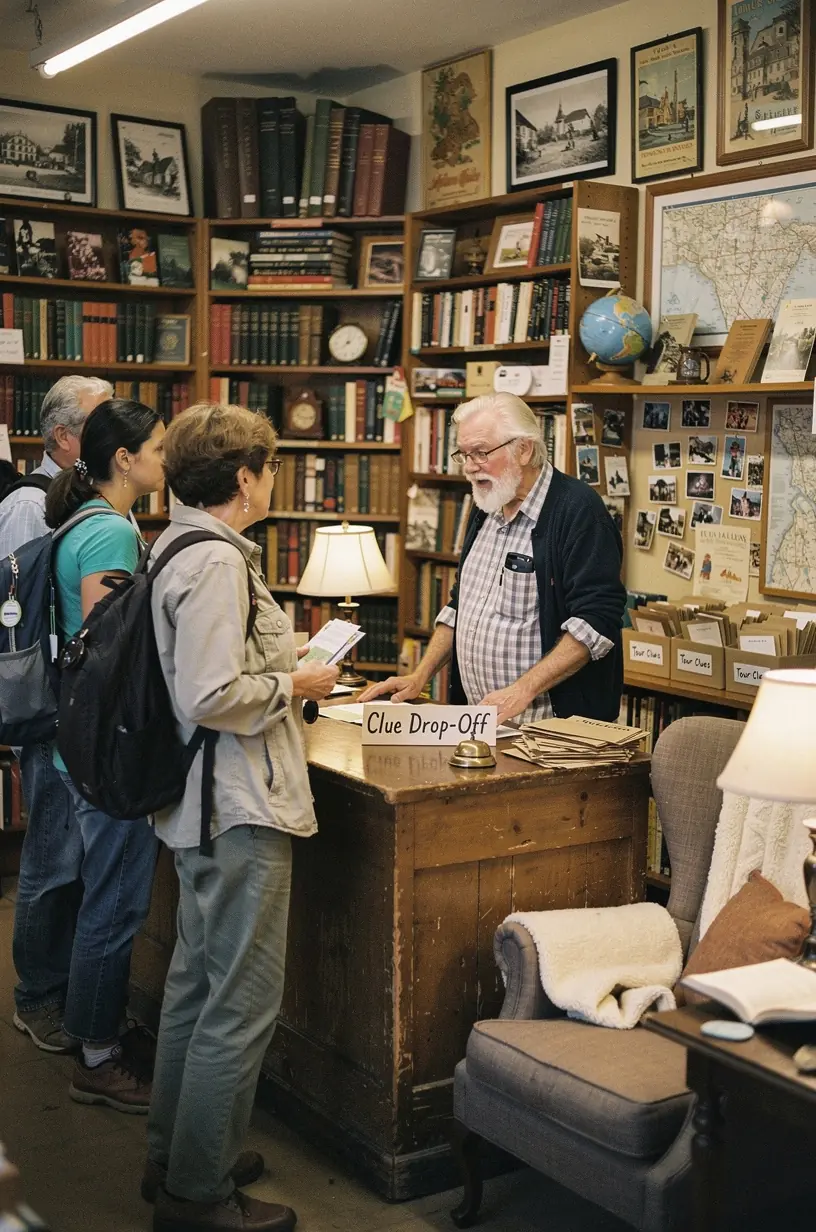 Ведущий экскурсии объясняет участникам правила и рассказывает об историческом значении местных зданий.